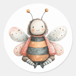 Cute Bumble Bee Pastel Watercolor Illustration ラウンドシール