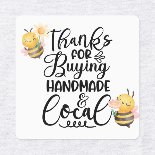Cute bumble bee thanks for buying handmade & local ラベル (デザイン1)
