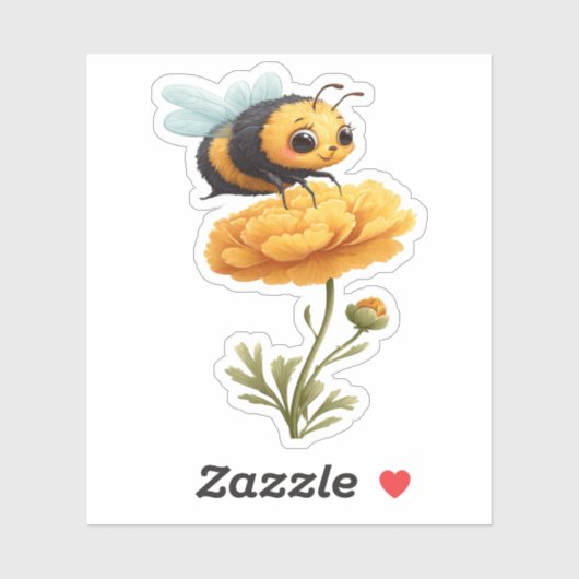 Cute Bumblebee on Flower Sticker シール (シート)