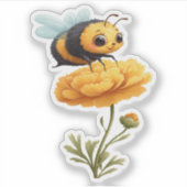 Cute Bumblebee on Flower Sticker シール (正面)