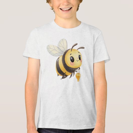 Cute Bumblebee with Honey Illustration トライブレンドＴシャツ (正面)