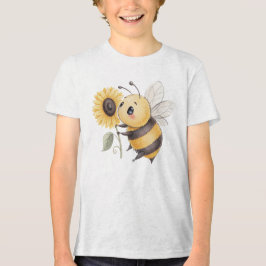 Cute Bumblebee with Sunflower Illustration トライブレンドＴシャツ
