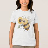 Cute Bumblebee with Sunflower Illustration トライブレンドTシャツ (正面)