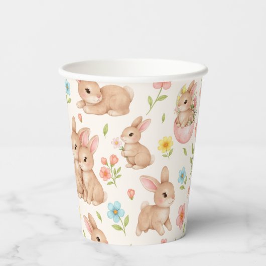 Cute Bunnies and Flowers Pattern 紙コップ (裏面)