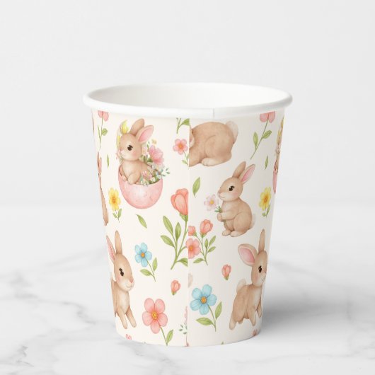 Cute Bunnies and Flowers Pattern 紙コップ (右)