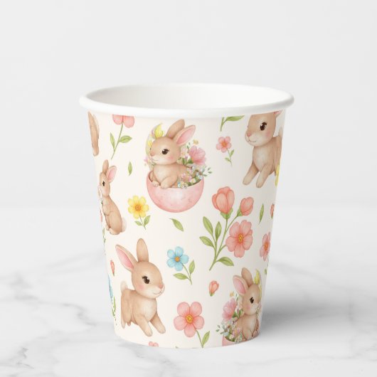 Cute Bunnies and Flowers Pattern 紙コップ (正面)