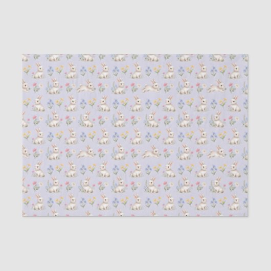 Cute Bunnies and Wildflowers Pattern 薄葉紙 (正面)