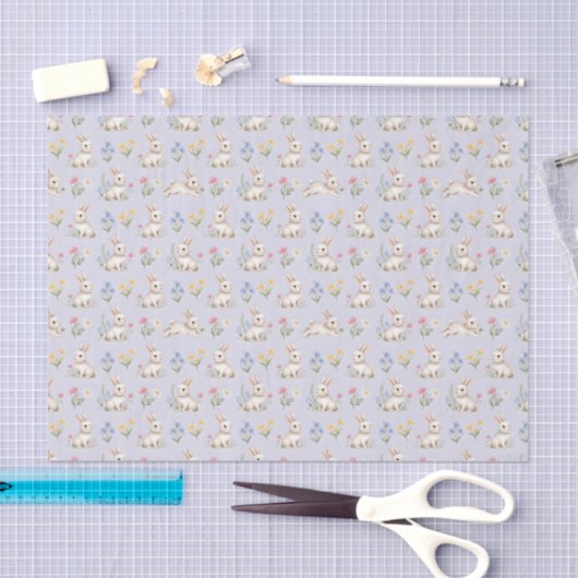 Cute Bunnies and Wildflowers Pattern 薄葉紙 (クラフト)