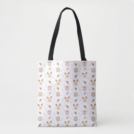 Cute Bunnies, Owls and Moths Tote トートバッグ (正面)
