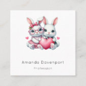 Cute Bunnies Sharing a Heart スクエア名刺 (正面)