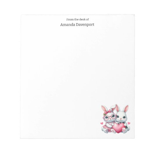 Cute Bunnies Sharing a Heart ノートパッド (正面)