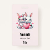 Cute Bunnies Sharing a Heart バッジ (裏面)