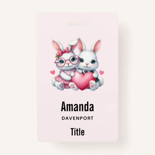 Cute Bunnies Sharing a Heart バッジ (正面)