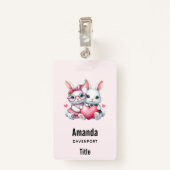 Cute Bunnies Sharing a Heart バッジ (裏面クリップ)