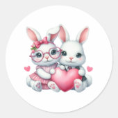 Cute Bunnies Sharing a Heart ラウンドシール (正面)