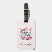 Cute Bunnies Sharing a Heart ラゲッジタグ (正面縦)