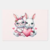 Cute Bunnies Sharing a Heart ラッピングペーパーシート (正面3)