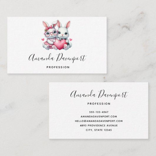  Cute Bunnies Sharing a Heart 名刺 (正面/裏面)