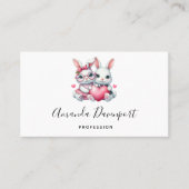  Cute Bunnies Sharing a Heart 名刺 (正面)