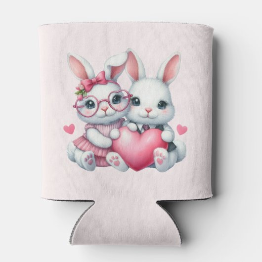 Cute Bunnies Sharing a Heart 缶クーラー (裏面)