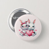 Cute Bunnies Sharing a Heart 缶バッジ (正面&裏面)
