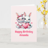 Cute Bunnies Sharing a Heart Birthday カード (黄色い花)