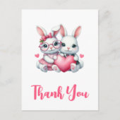 Cute Bunnies Sharing a Heart Thank You ポストカード (正面)