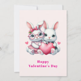 Cute Bunnies Sharing a Heart Valentine's シーズンカード