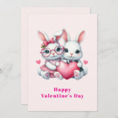 Cute Bunnies Sharing a Heart Valentine's シーズンカード (正面/裏面)