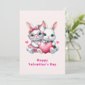 Cute Bunnies Sharing a Heart Valentine's シーズンカード (スタンド正面)
