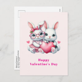 Cute Bunnies Sharing a Heart Valentine's Day シーズンポストカード