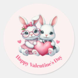 Cute Bunnies Sharing a Heart Valentine's Day ラウンドシール