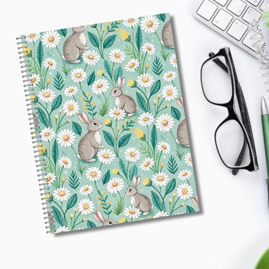 Cute Bunnies Sitting Among White Daisies ノートブック