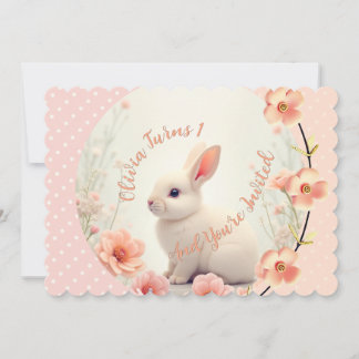 Cute Bunny And Floral 招待状