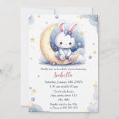 cute bunny and lovely moon baby shower 招待状 (正面)