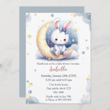 cute bunny and lovely moon baby shower