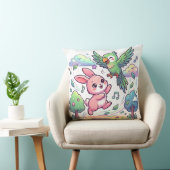 Cute Bunny and Parrot Playing Sticker |  クッション (椅子)