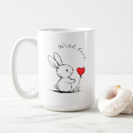 Cute bunny and red heart , personnalisé コーヒーマグカップ