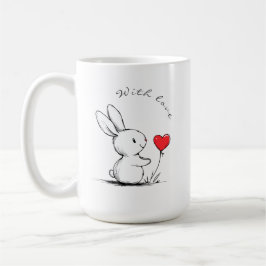 Cute bunny and red heart , personnalisé コーヒーマグカップ