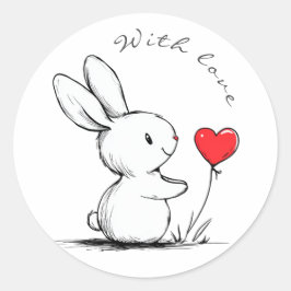 Cute bunny and red heart , personnalisé ラウンドシール