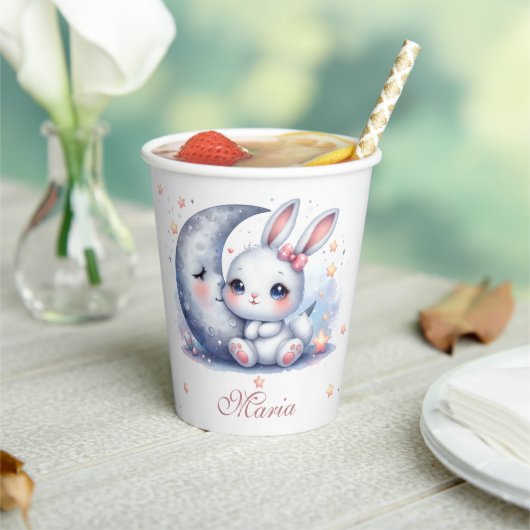 cute bunny and silver moon  paper cups 紙コップ (インサイチュ)
