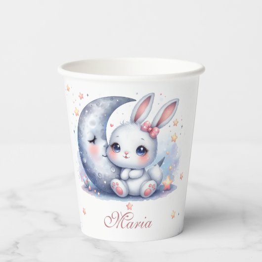 cute bunny and silver moon paper cups 紙コップ (裏面)