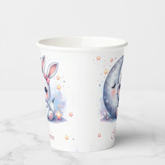 cute bunny and silver moon  paper cups 紙コップ (左)