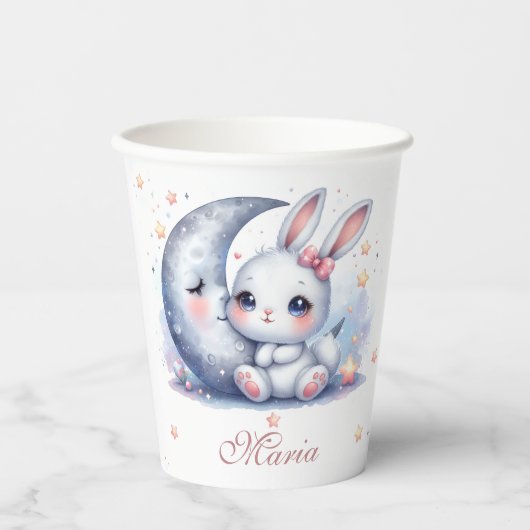 cute bunny and silver moon  paper cups 紙コップ (正面)