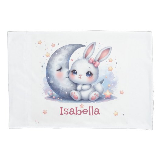 cute bunny and the crescent moon kids 枕カバー (正面)