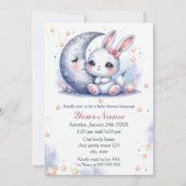 cute bunny and the moon baby shower 招待状 (正面)