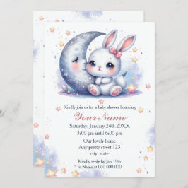 cute bunny and the moon baby shower 招待状