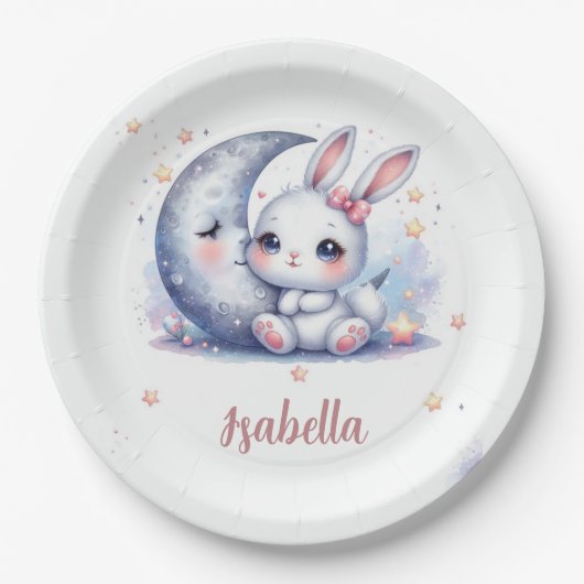 cute bunny and the moon birthday  ペーパープレート (正面)