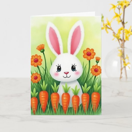 Cute Bunny And Veggies Card カード (黄色い花)