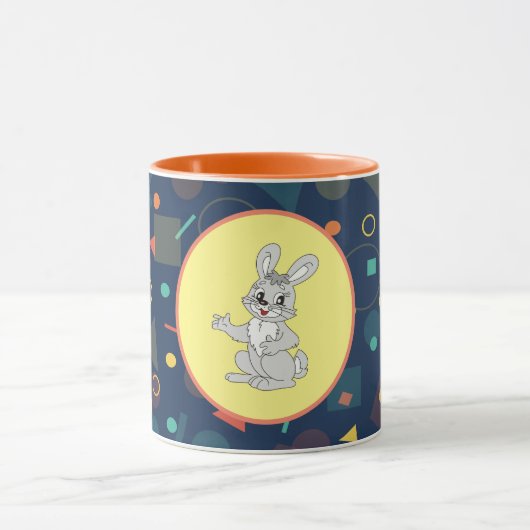 Cute Bunny Art on Colorful Pattern マグカップ (中央)